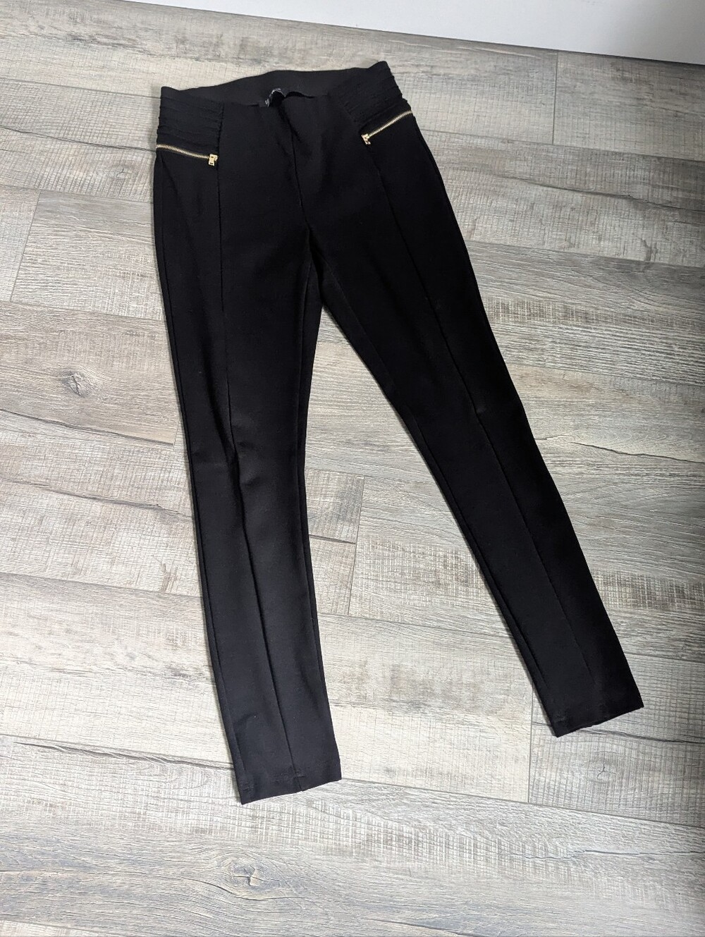 Lily Morgan Slim Ponte Leggings with Front Seam and Zip Pockets - Black Size S